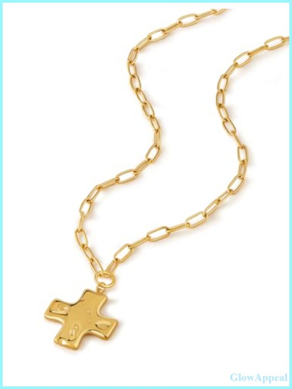 Chunky Gold Plated Stainless Steel Hammered Cross Pendant Necklace Paperclip